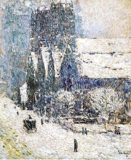 Childe Hassam Painting, oil on canvas, of Calvary Church oil painting image